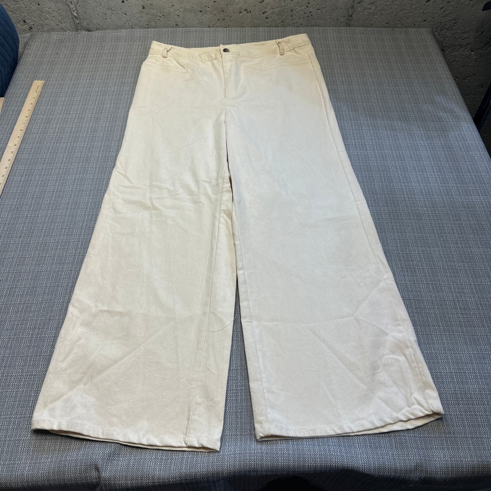 Coastal Corduroy Wide Leg Pants Large Cream High Rise Stretch Quiet Luxury *